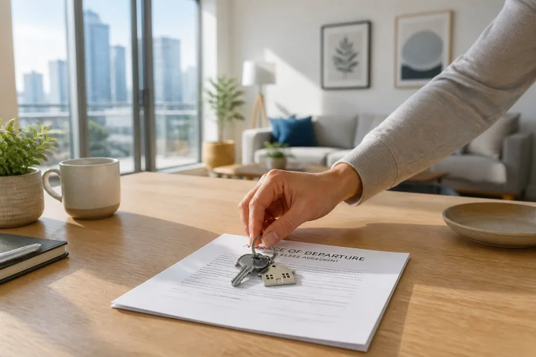 Cles et document sur une table en bois