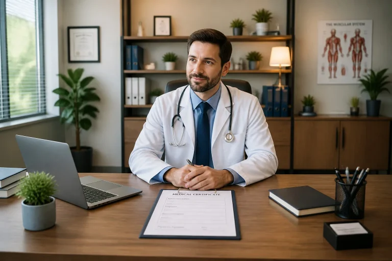 Medecin rassurant avec certificat medical