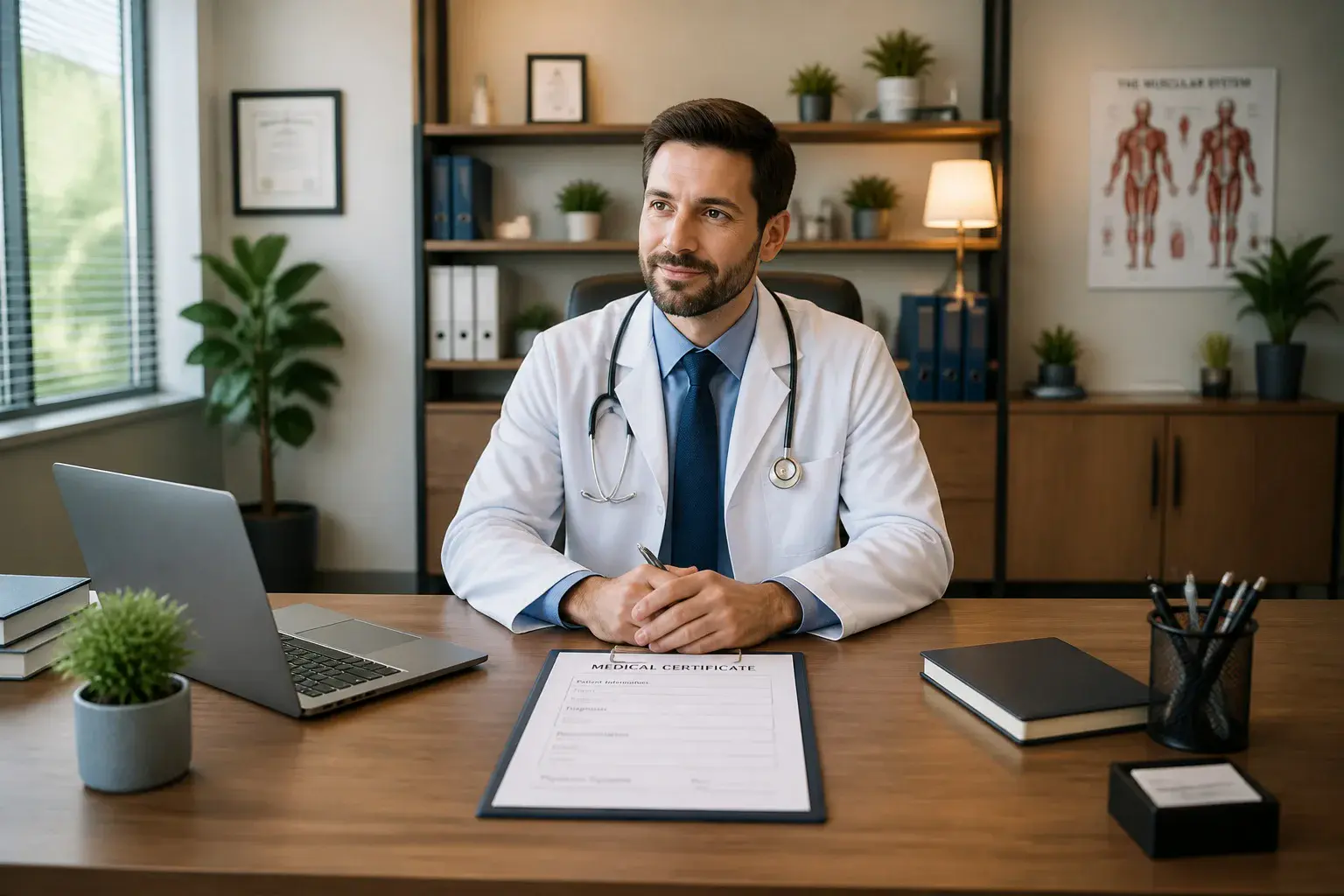 Medecin rassurant avec certificat medical