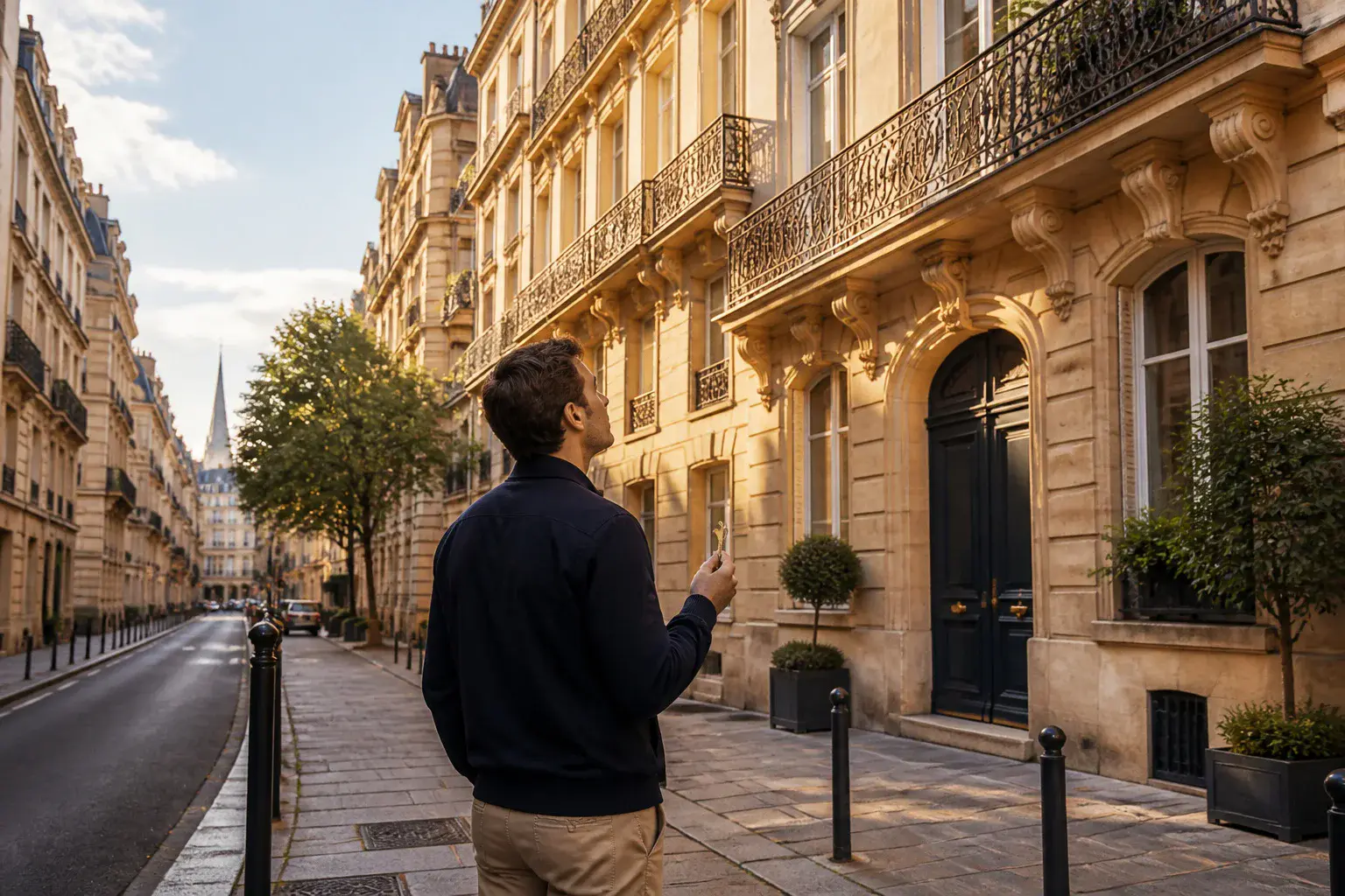 Rue bordelaise au soleil couchant