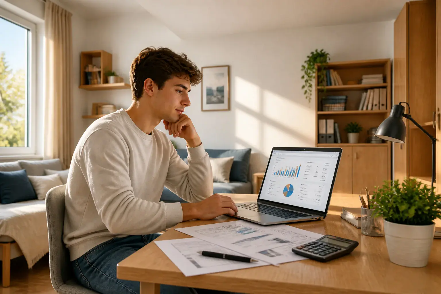 Etudiant analysant ses finances