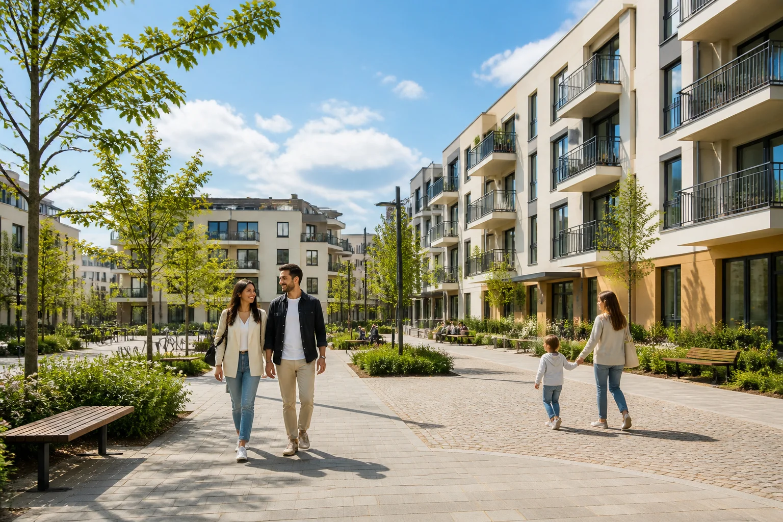 Vie de quartier moderne et sereine