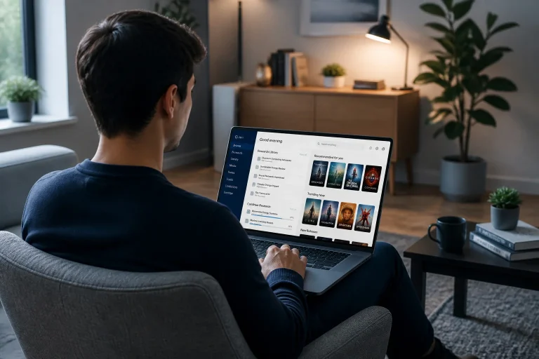 Jeune adulte naviguant sur un ordinateur portable