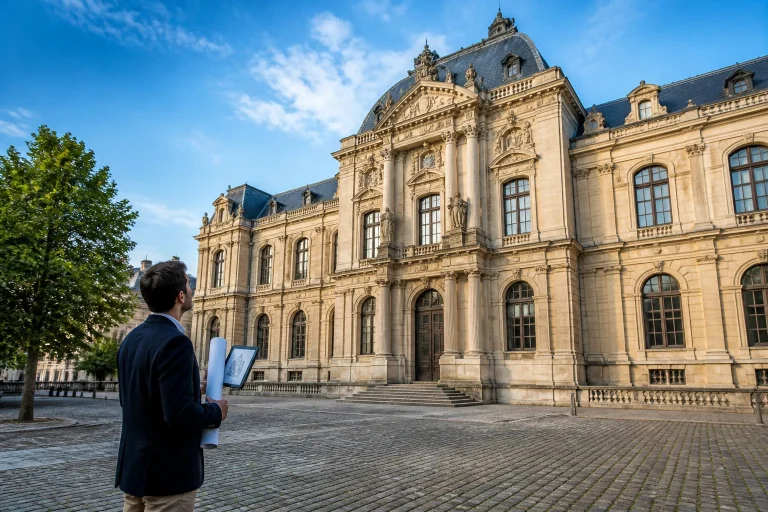 Architecte contemplant un batiment historique