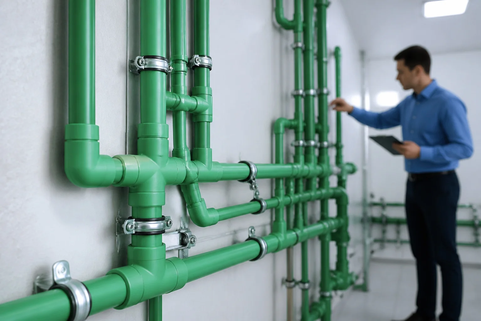 Installation moderne de tuyauterie ppr verte