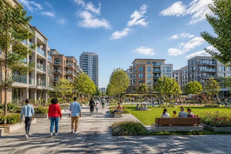 Paysage urbain moderne et diversifie
